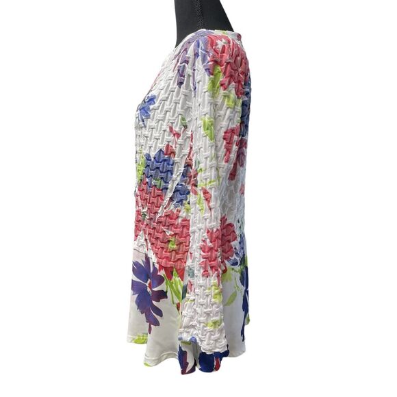 CUBISM Blouse Button Up Floral On White Long Sleeve Ruched - Picture 6 of 10